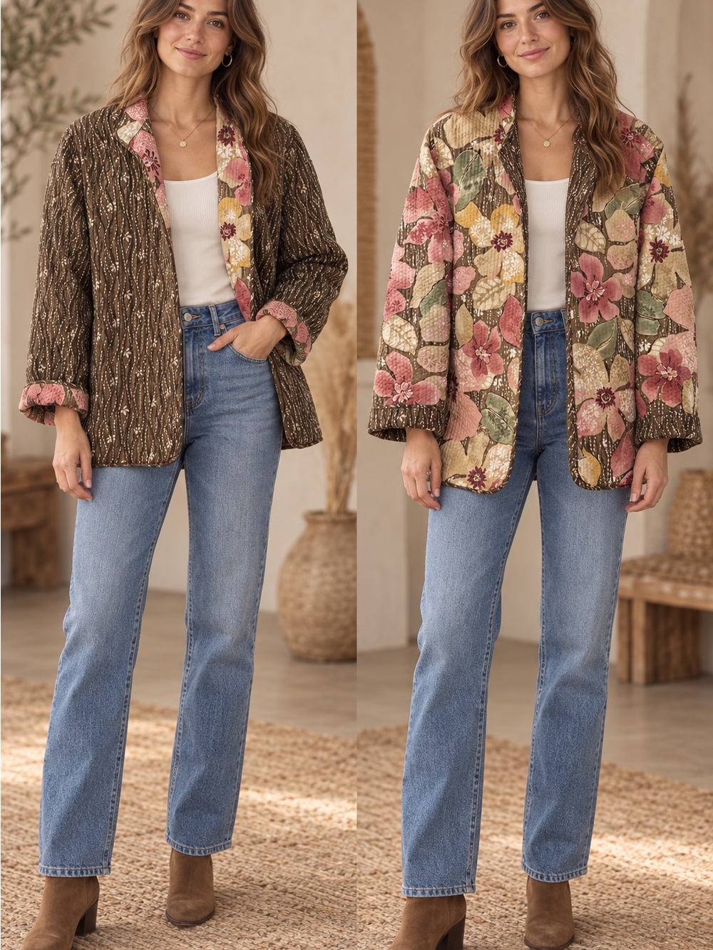 Reversible Floral Quilted Jacket (101090) 🌼 🍂